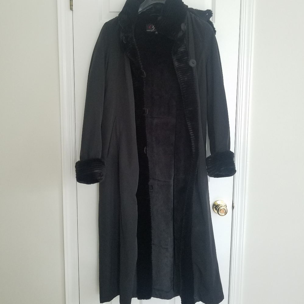 CG Callery Floor Length faux fur lined coat Black